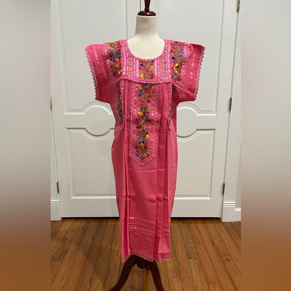 PC # B-1252 Dresses & Skirts - Mexican Pink dress, Oaxaca dress, hand embroidery dress.